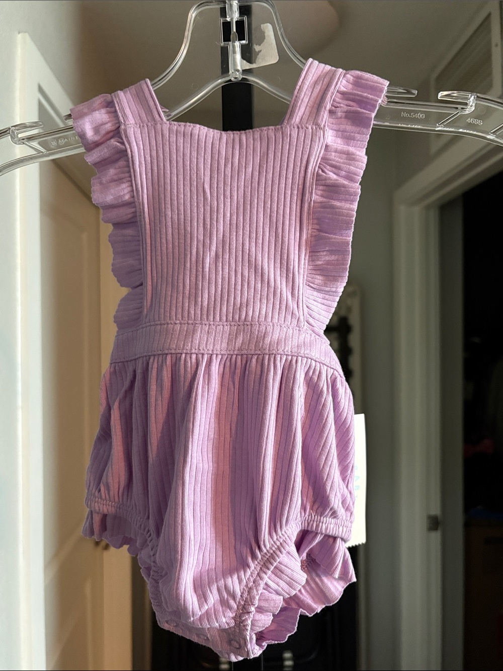 Cat & Jack Lilac Ribbed Ruffle Romper - Picture 2 of 8